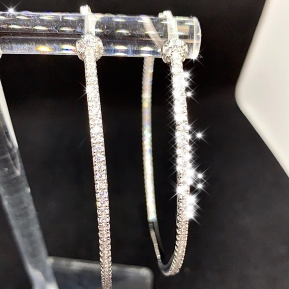 66mm Jumbo Hoop Double Inlay Eternity Earrings - Picture 4 of 16